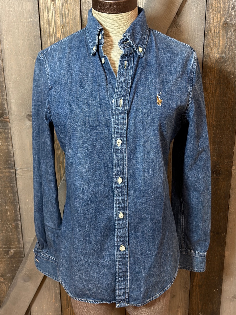 Ralph Lauren Custom Fit Denim Chambray Shirt Pony Preppy Western Button Down
